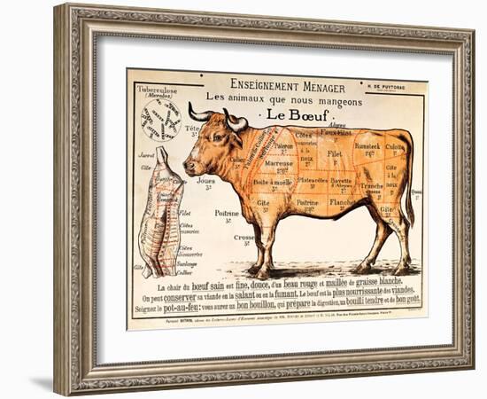 Beef: Diagram Depicting the Different Cuts of Meat (Colour Litho)-French School-Framed Giclee Print