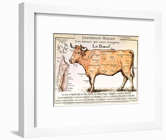 Beef: Diagram Depicting the Different Cuts of Meat-null-Framed Premium Giclee Print