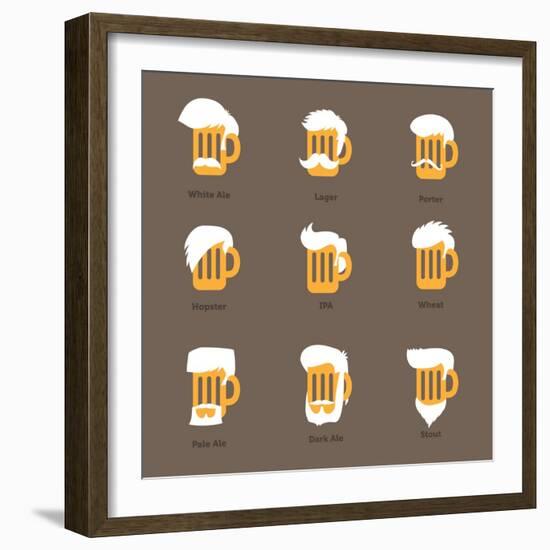 Beer Glass Hipster Character - Barflies. Beer Types Stylized Vector Illustrations.-radoma-Framed Art Print