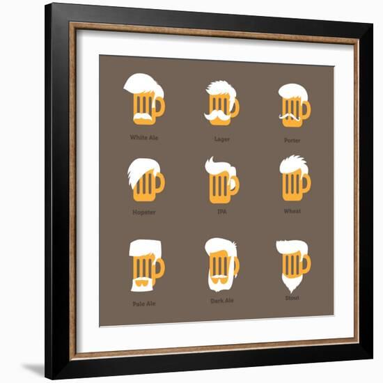 Beer Glass Hipster Character - Barflies. Beer Types Stylized Vector Illustrations.-radoma-Framed Art Print