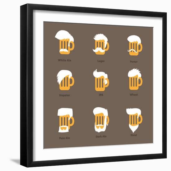 Beer Glass Hipster Character - Barflies. Beer Types Stylized Vector Illustrations.-radoma-Framed Art Print