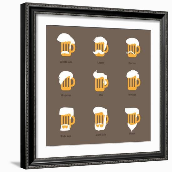 Beer Glass Hipster Character - Barflies. Beer Types Stylized Vector Illustrations.-radoma-Framed Art Print