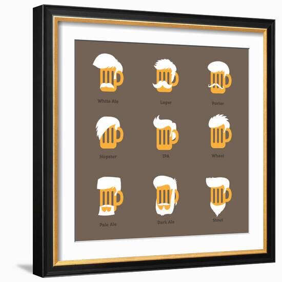 Beer Glass Hipster Character - Barflies. Beer Types Stylized Vector Illustrations.-radoma-Framed Art Print