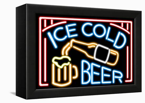 Beer Neon Sign - Lantern Press Artwork-Lantern Press-Framed Stretched Canvas