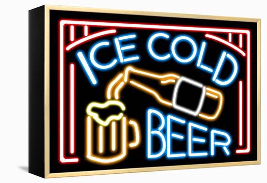 Beer Neon Sign - Lantern Press Artwork-Lantern Press-Framed Stretched Canvas