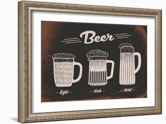 Beer Set. Vintage Sketch. Vector Old Paper Texture Food and Drink-sonyakamoz-Framed Art Print