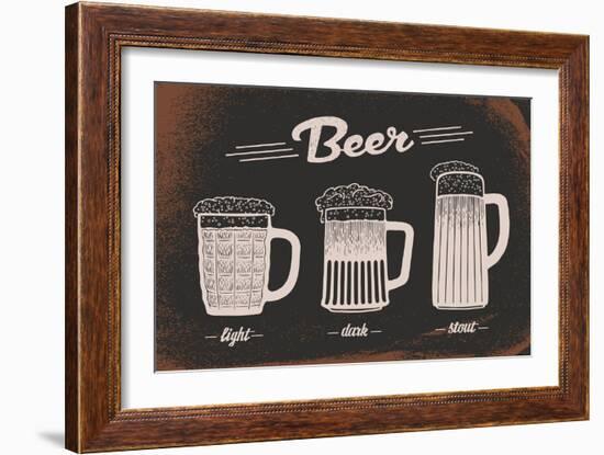 Beer Set. Vintage Sketch. Vector Old Paper Texture Food and Drink-sonyakamoz-Framed Art Print