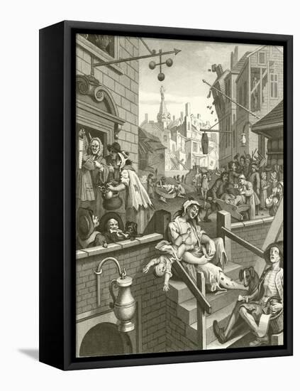 Beer Street and Gin Lane-William Hogarth-Framed Premier Image Canvas