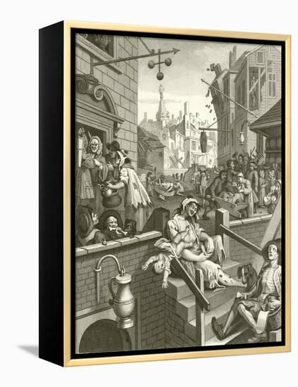 Beer Street and Gin Lane-William Hogarth-Framed Premier Image Canvas