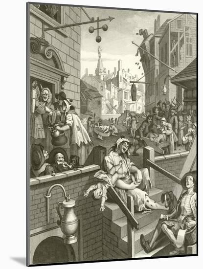 Beer Street and Gin Lane-William Hogarth-Mounted Giclee Print