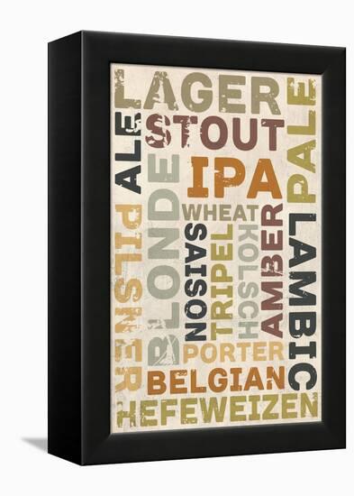 Beer Typography - Types of Beer-Lantern Press-Framed Stretched Canvas