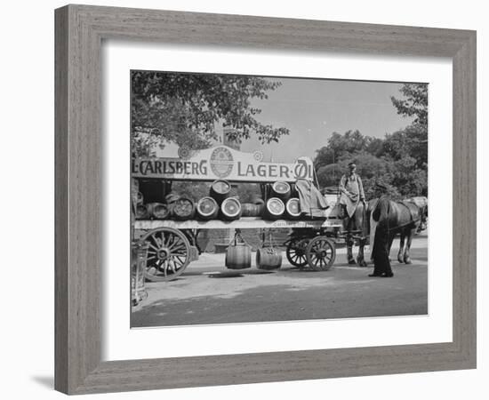 Beer Wagon in the City of Copenhagen-null-Framed Premium Photographic Print