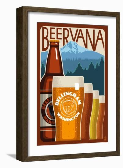 Beervana Vintage Sign - Bellingham, Washington-Lantern Press-Framed Art Print