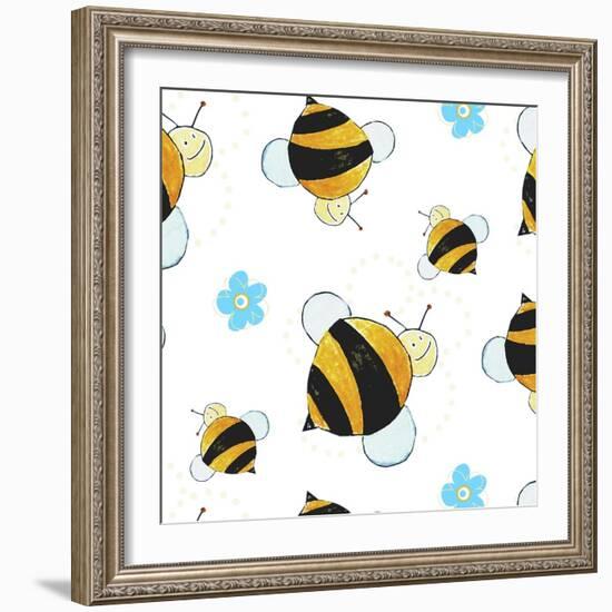 Bees and Flowers Pattern-null-Framed Giclee Print