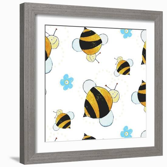 Bees and Flowers Pattern-null-Framed Giclee Print