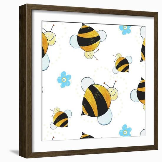 Bees and Flowers Pattern-null-Framed Giclee Print