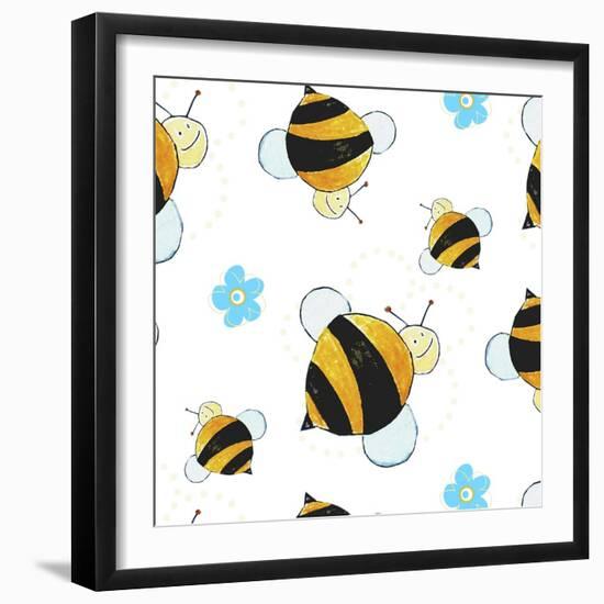 Bees and Flowers Pattern-null-Framed Giclee Print
