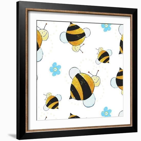 Bees and Flowers Pattern-null-Framed Giclee Print