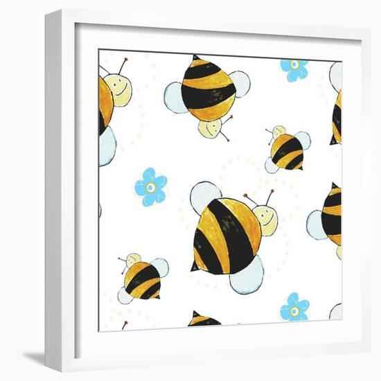 Bees and Flowers Pattern-null-Framed Giclee Print