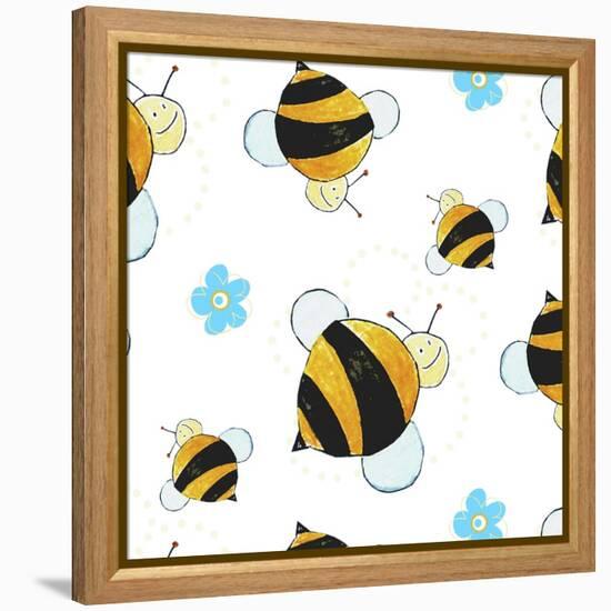 Bees and Flowers Pattern-null-Framed Premier Image Canvas