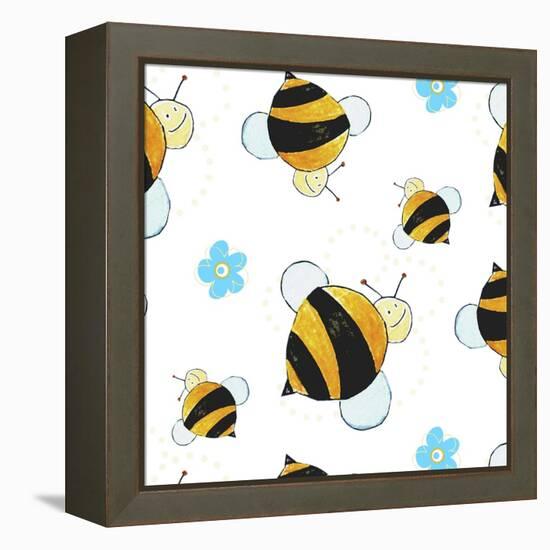 Bees and Flowers Pattern-null-Framed Premier Image Canvas