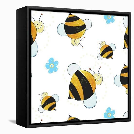 Bees and Flowers Pattern-null-Framed Premier Image Canvas
