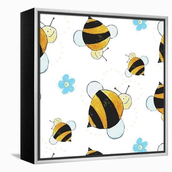 Bees and Flowers Pattern-null-Framed Premier Image Canvas