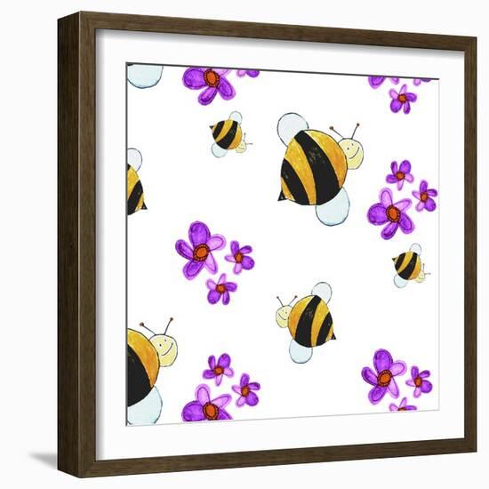 Bees and Flowers-null-Framed Giclee Print