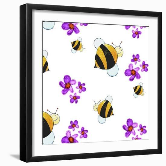 Bees and Flowers-null-Framed Giclee Print