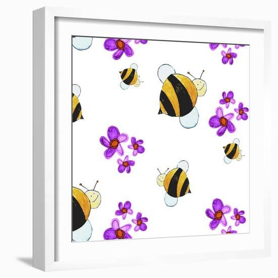 Bees and Flowers-null-Framed Giclee Print