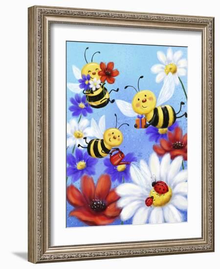 Bees and Ladybugs-MAKIKO-Framed Giclee Print