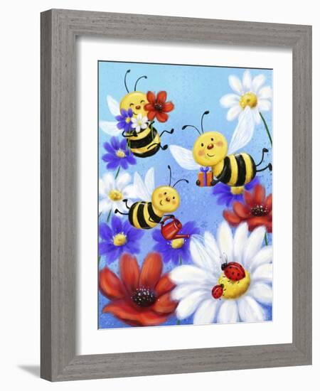 Bees and Ladybugs-MAKIKO-Framed Giclee Print