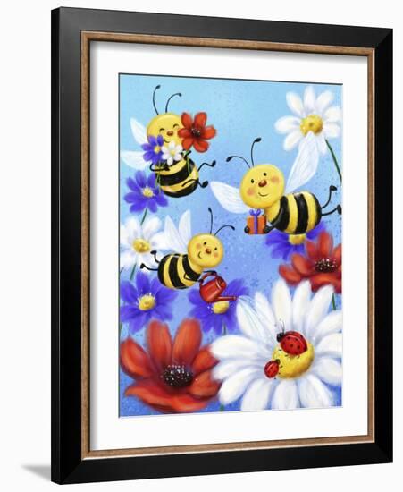 Bees and Ladybugs-MAKIKO-Framed Giclee Print