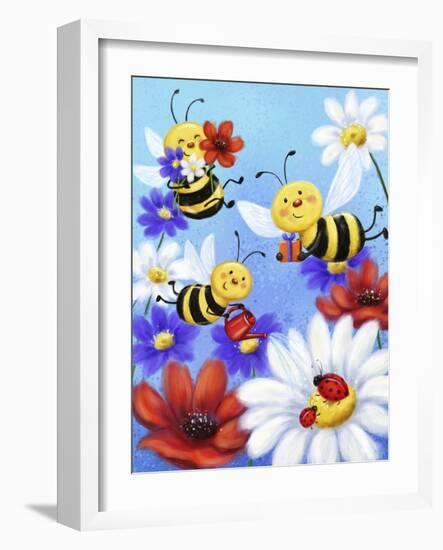 Bees and Ladybugs-MAKIKO-Framed Giclee Print