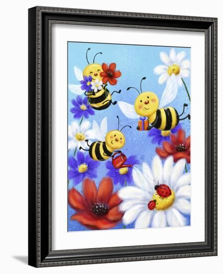 Bees and Ladybugs-MAKIKO-Framed Giclee Print