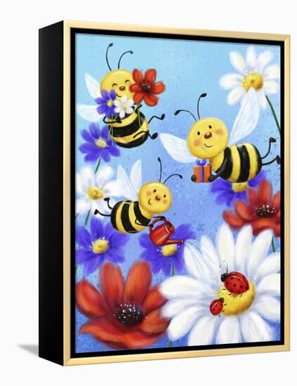 Bees and Ladybugs-MAKIKO-Framed Premier Image Canvas