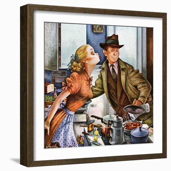 "Before Dinner Kiss?," April 9, 1949-Constantin Alajalov-Framed Giclee Print