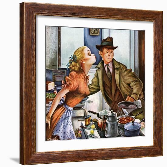 "Before Dinner Kiss?," April 9, 1949-Constantin Alajalov-Framed Giclee Print