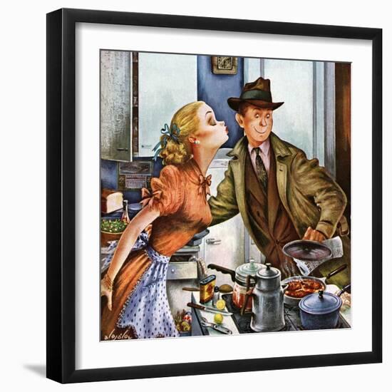 "Before Dinner Kiss?," April 9, 1949-Constantin Alajalov-Framed Giclee Print