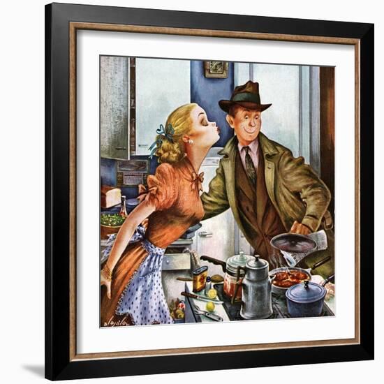 "Before Dinner Kiss?," April 9, 1949-Constantin Alajalov-Framed Giclee Print