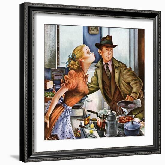 "Before Dinner Kiss?," April 9, 1949-Constantin Alajalov-Framed Giclee Print