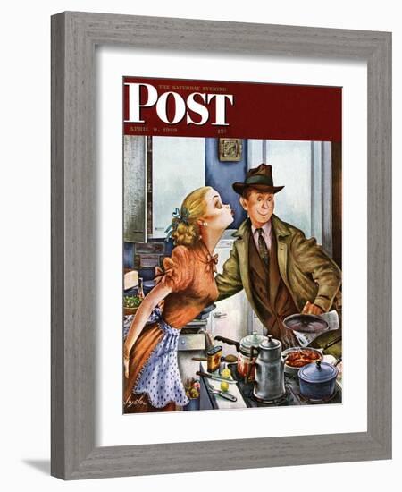 "Before Dinner Kiss?," Saturday Evening Post Cover, April 9, 1949-Constantin Alajalov-Framed Giclee Print