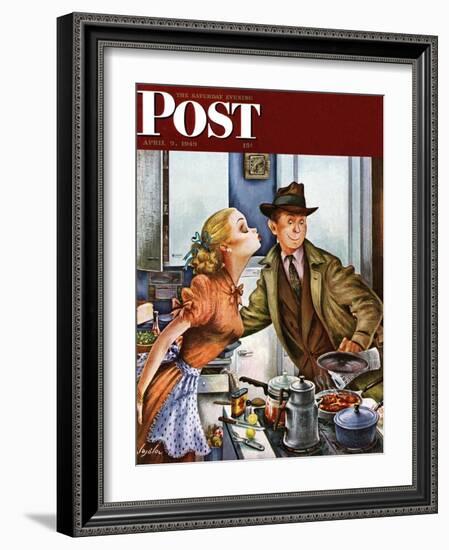 "Before Dinner Kiss?," Saturday Evening Post Cover, April 9, 1949-Constantin Alajalov-Framed Giclee Print