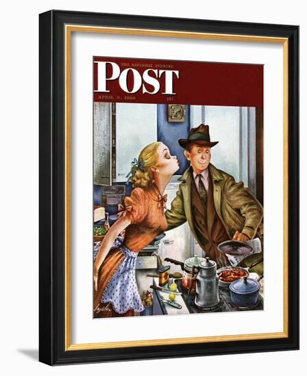 "Before Dinner Kiss?," Saturday Evening Post Cover, April 9, 1949-Constantin Alajalov-Framed Giclee Print