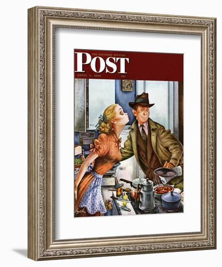 "Before Dinner Kiss?," Saturday Evening Post Cover, April 9, 1949-Constantin Alajalov-Framed Giclee Print