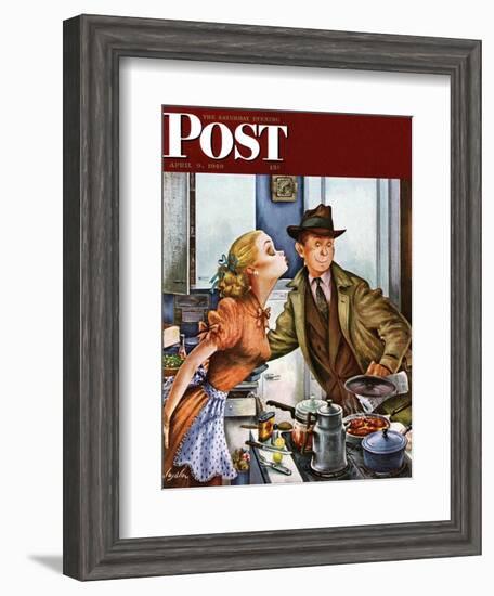 "Before Dinner Kiss?," Saturday Evening Post Cover, April 9, 1949-Constantin Alajalov-Framed Giclee Print