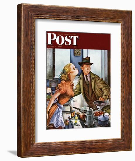 "Before Dinner Kiss?," Saturday Evening Post Cover, April 9, 1949-Constantin Alajalov-Framed Giclee Print