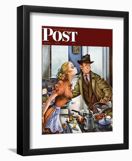 "Before Dinner Kiss?," Saturday Evening Post Cover, April 9, 1949-Constantin Alajalov-Framed Giclee Print