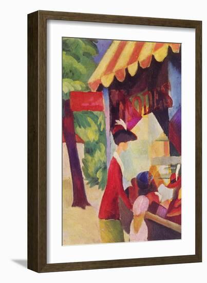 Before Hutladen (Woman with a Red Jacket and Child)-Auguste Macke-Framed Art Print