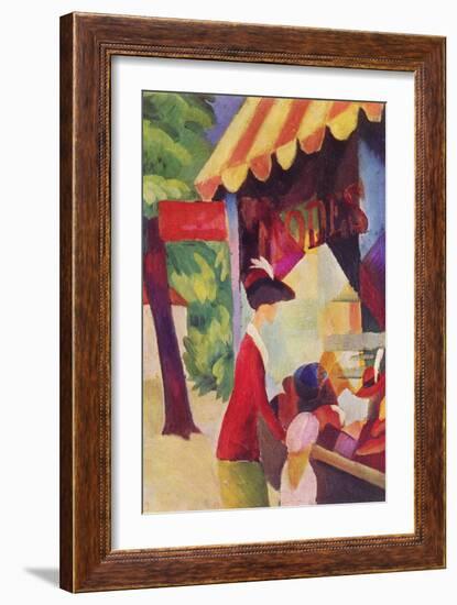 Before Hutladen (Woman with a Red Jacket and Child)-Auguste Macke-Framed Art Print